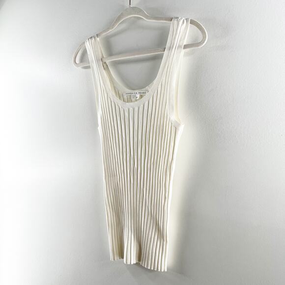Veronica Beard Sandra Scoop Neck Ribbed Sleeveless Tank Top White Large - Picture 6 of 7